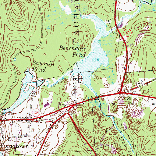Topographic Map of Beachdale, CT