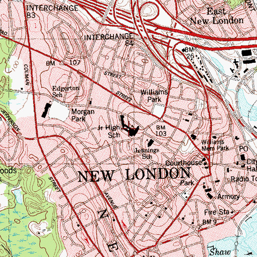 Topographic Map of Bennie Dover Jackson Middle School, CT