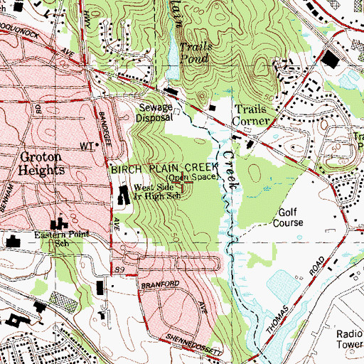 Topographic Map of Birch Plain Creek, CT