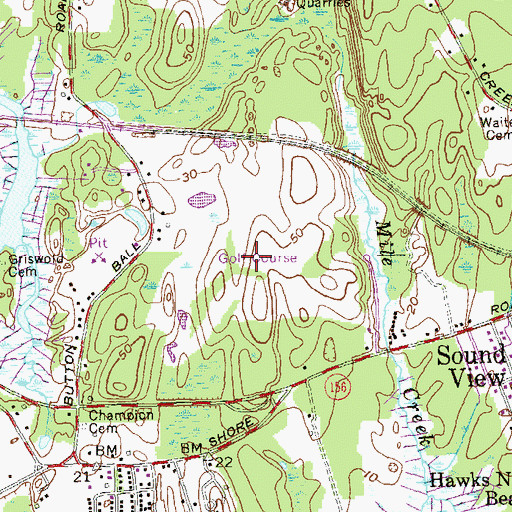 Topographic Map of Black Hall Golf Club, CT