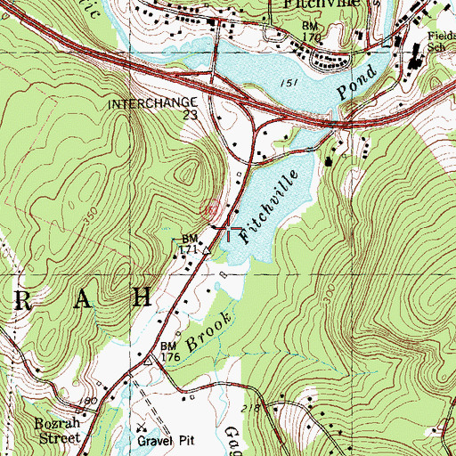 Topographic Map of Bozrah Center Congregational Church, CT