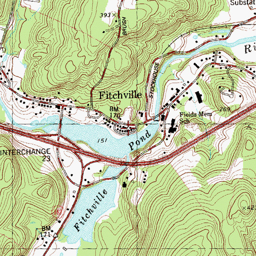 Topographic Map of Bozrah Town Hall, CT
