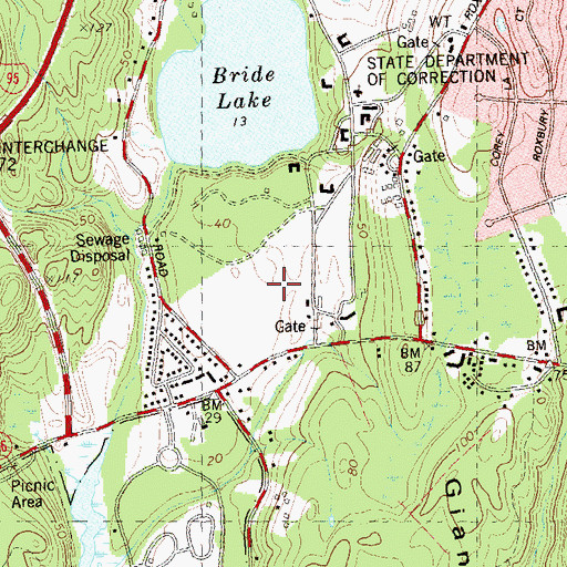 Topographic Map of Bride Plain, CT