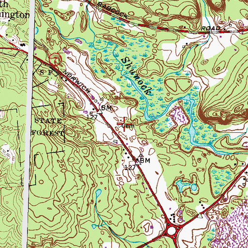 Topographic Map of Brown Cemetery, CT