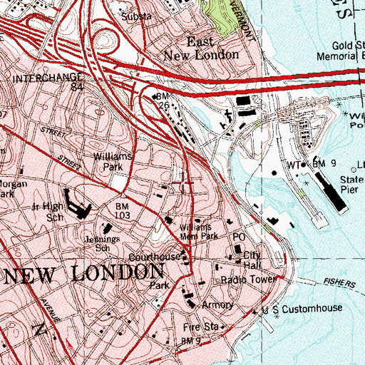 Topographic Map of Bulkeley School, CT