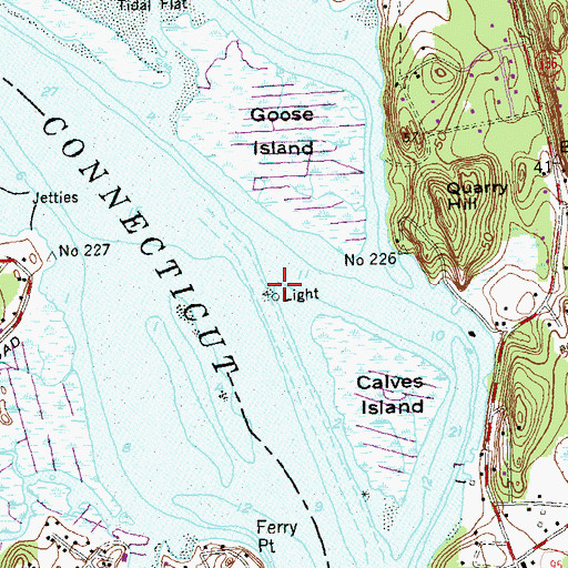 Topographic Map of Calves Island Light, CT
