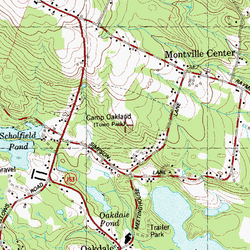 Topographic Map of Camp Oakland, CT