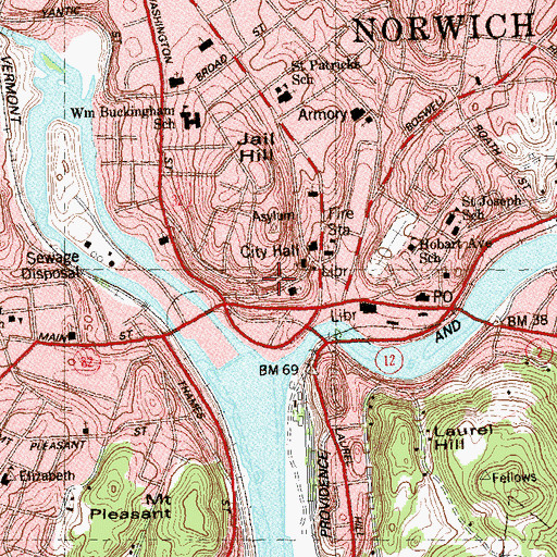 Topographic Map of Central Baptist Church, CT
