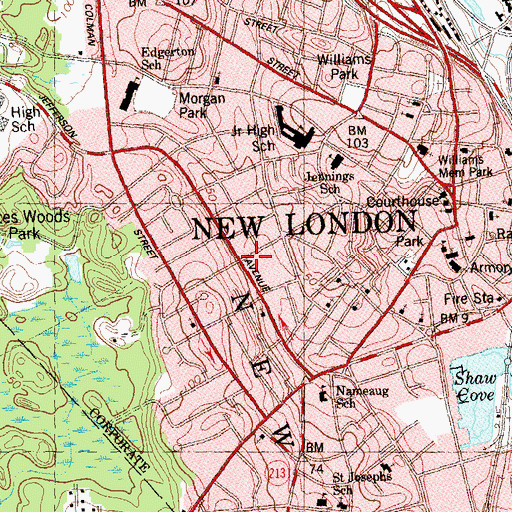 Topographic Map of Civic Institutions Historic District, CT