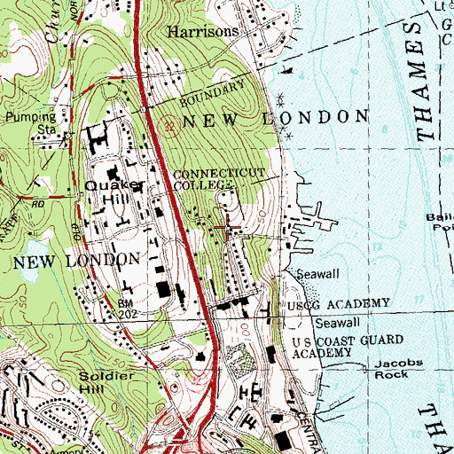 Topographic Map of Coast Guard Memorial Chapel, CT