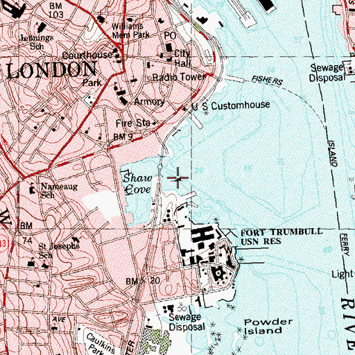 Topographic Map of Coits Cove, CT