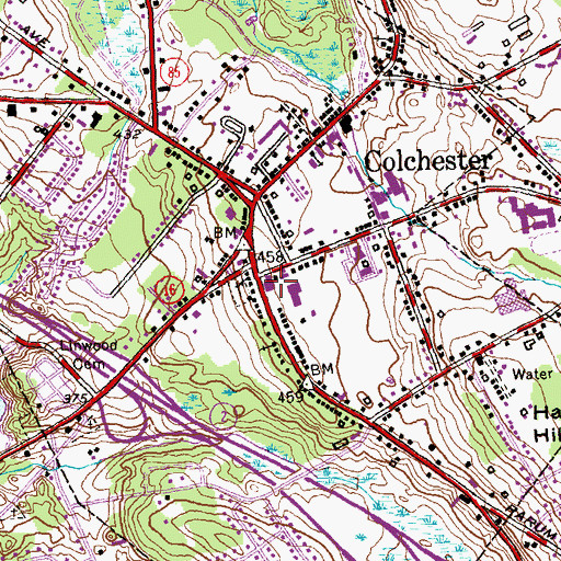 Topographic Map of Colchester Post Office, CT