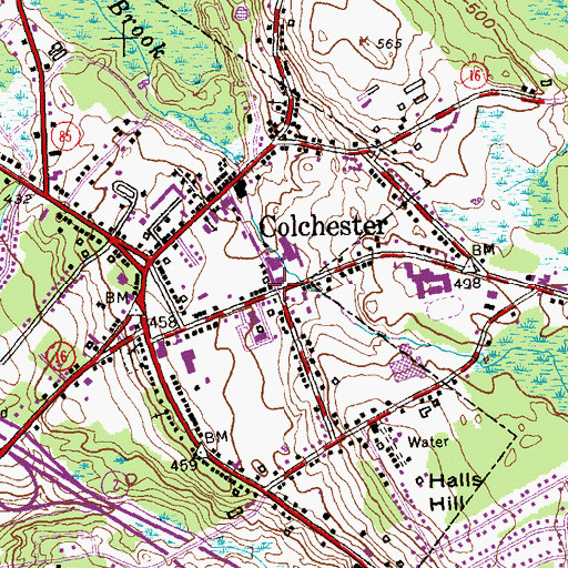 Topographic Map of Colchester Town Hall, CT