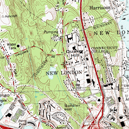 Topographic Map of Connecticut College Arboretum, CT