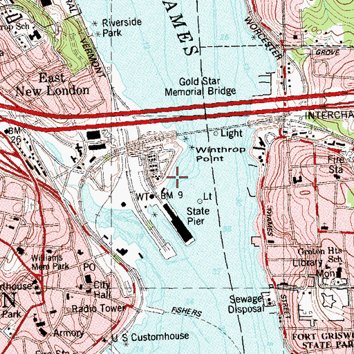 Topographic Map of Connecticut State Boat Launch Area, CT