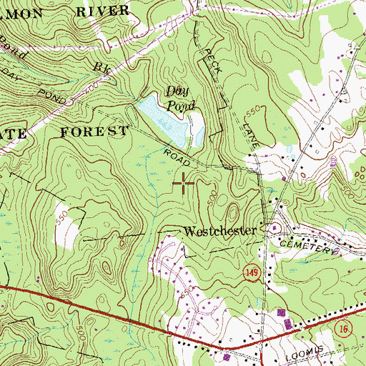Topographic Map of Day Pond State Park, CT