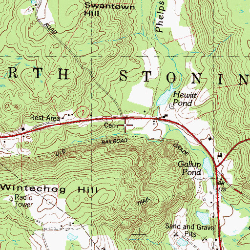 Topographic Map of Denison Cemetery, CT