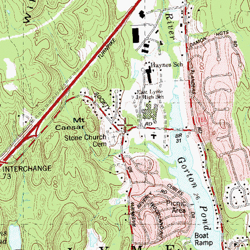 Topographic Map of East Lyme Public Library, CT