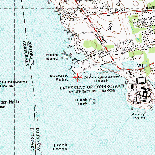 Topographic Map of Eastern Point Beach, CT