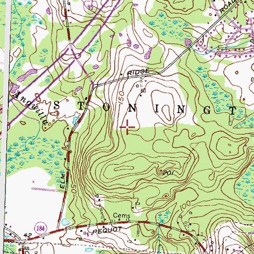 Topographic Map of Elm Ridge Golf Course, CT