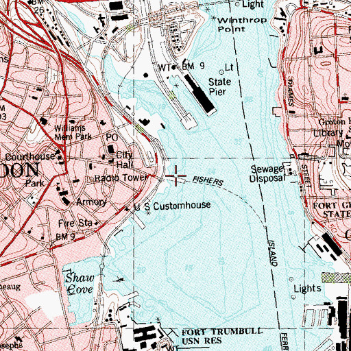 Topographic Map of Ferry Wharf, CT