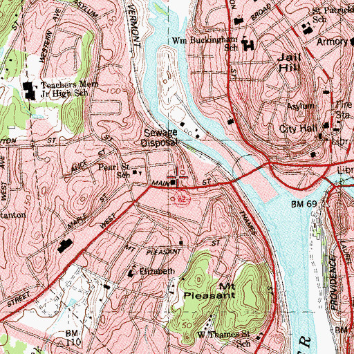 Topographic Map of First Baptist Church, CT