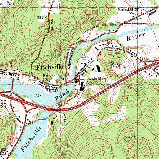Topographic Map of Fitchville Baptist Church, CT