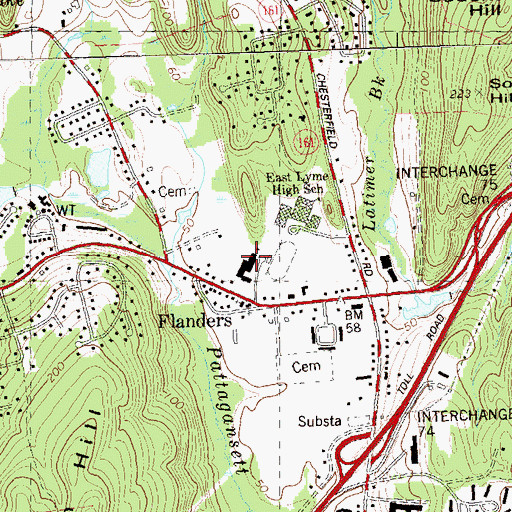 Topographic Map of Flanders Elementary School, CT