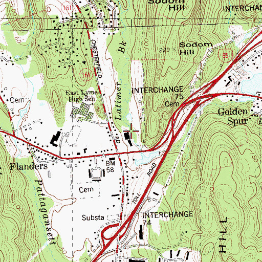 Topographic Map of Flanders Plaza Shopping Center, CT