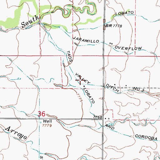 Topographic Map of Taos Valley Ditch Number 3, CO