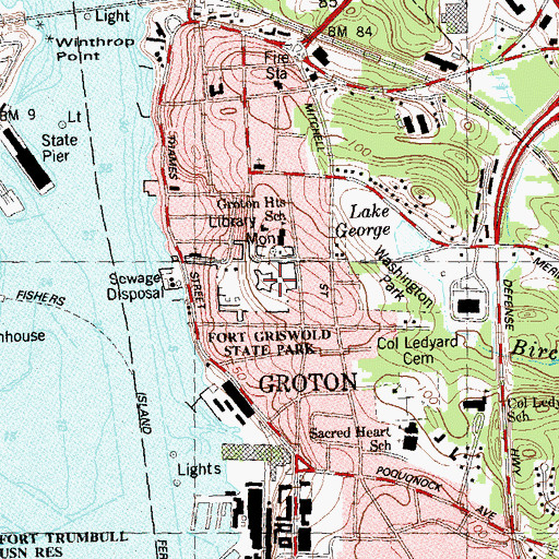 Topographic Map of Fort Griswold Hill, CT