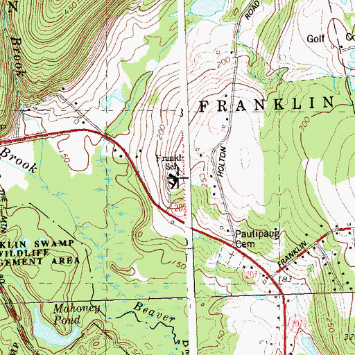 Topographic Map of Franklin Elementary School, CT