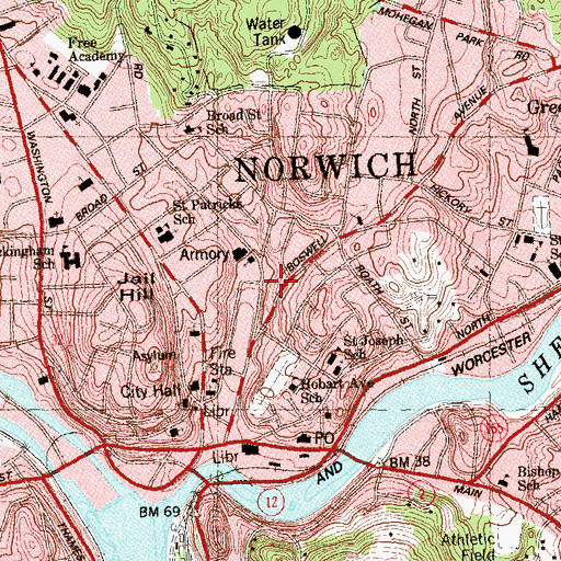Topographic Map of Franklin Park, CT