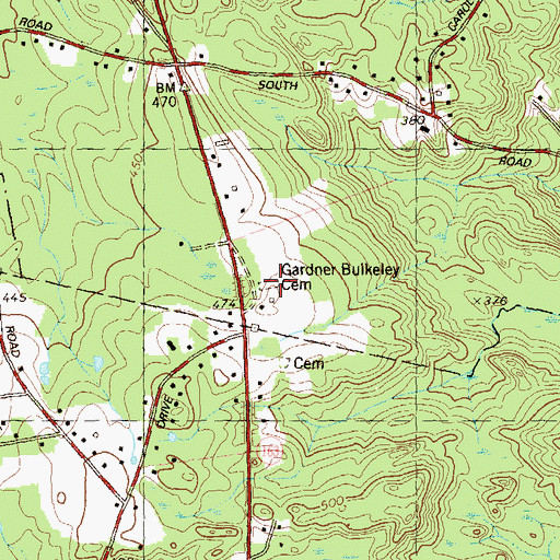 Topographic Map of Gardner-Bulkeley Cemetery, CT
