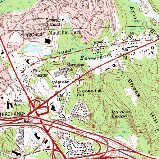 Topographic Map of Gold Star Crossing Shopping Center, CT