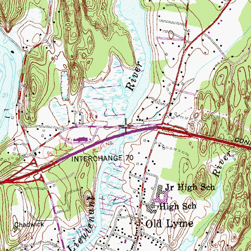 Topographic Map of Great Bridge, CT