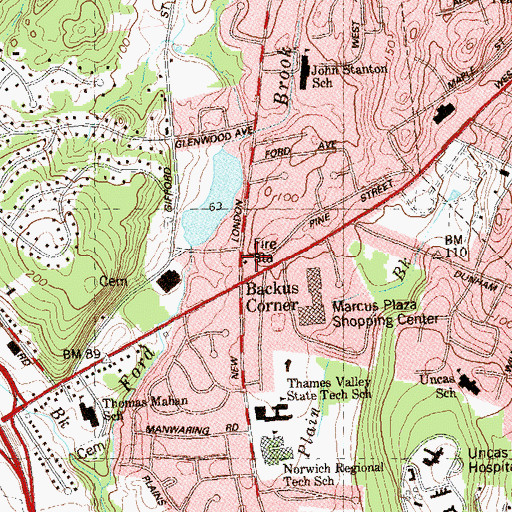 Topographic Map of East Great Plain Volunteer Fire Department, CT