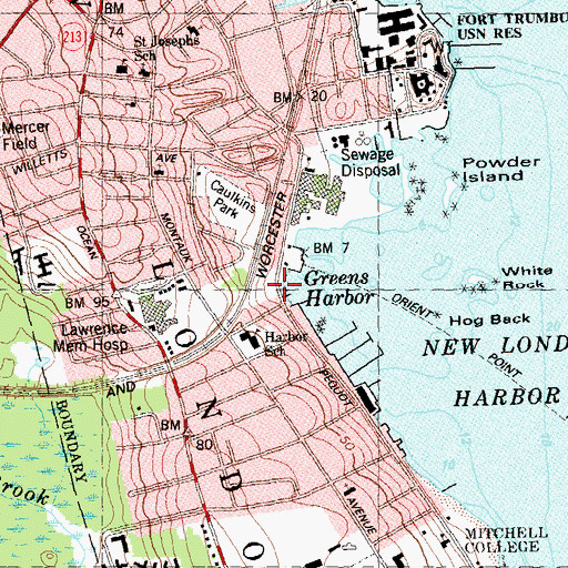Topographic Map of Green Harbor Park, CT