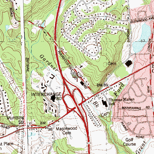 Topographic Map of Green Plains Plaza Shopping Center, CT