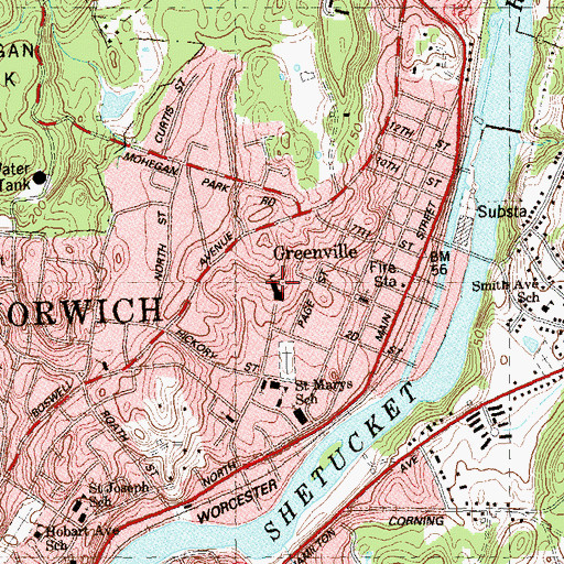 Topographic Map of Greenville Elementary School, CT