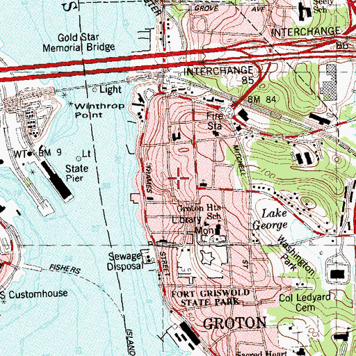 Topographic Map of Groton Bank Historic District, CT