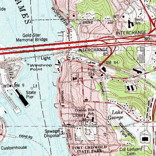 Topographic Map of Groton Heights Baptist Church, CT