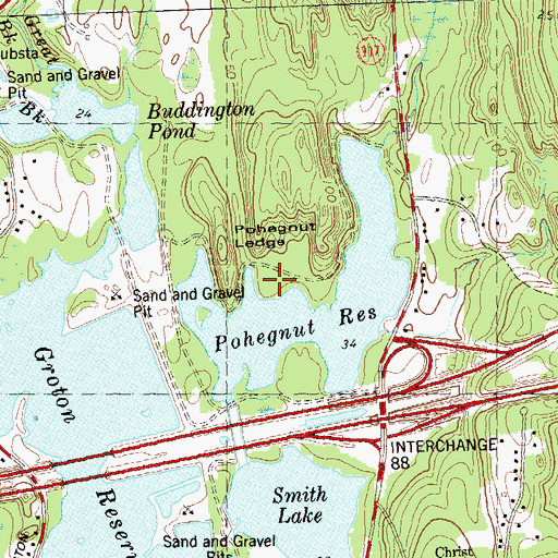 Topographic Map of Groton Square Shopping Center, CT