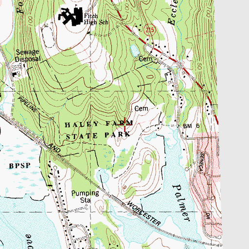 Topographic Map of Haley Farm State Park, CT