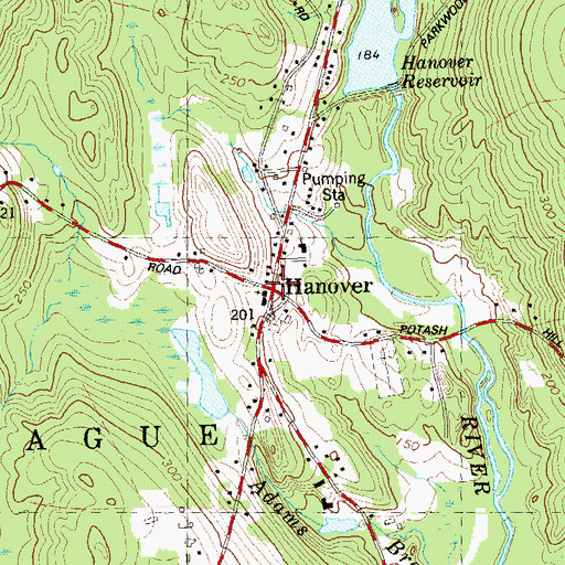 Topographic Map of Hanover Congregational Church, CT
