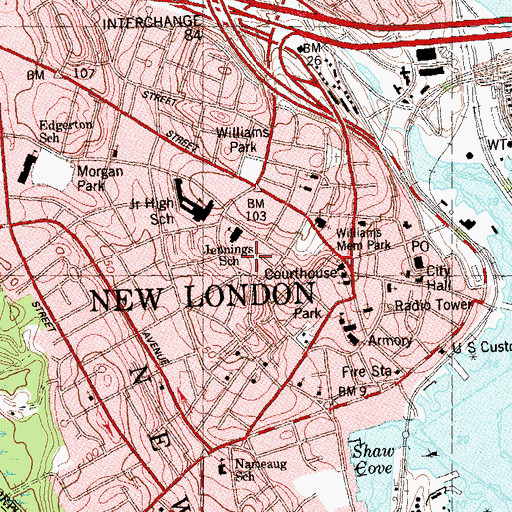 Topographic Map of Hempstead Historic District, CT