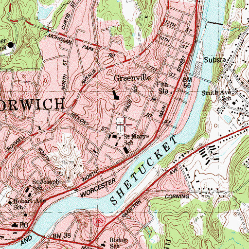 Topographic Map of Hickory Street Cemetery, CT