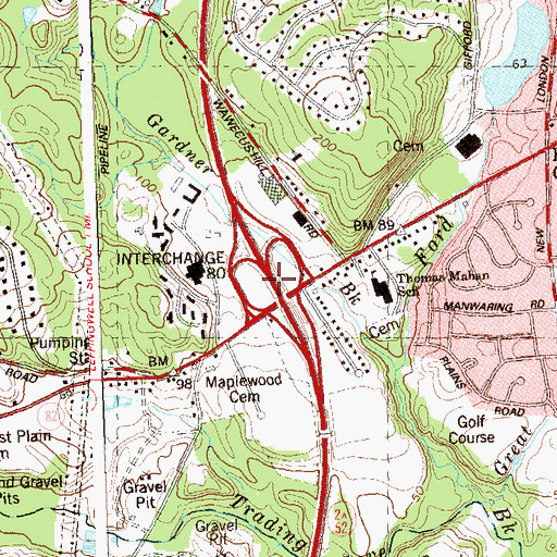 Topographic Map of Interchange 80, CT