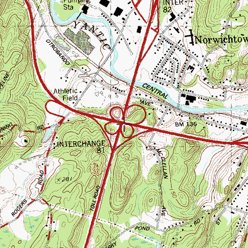 Topographic Map of Interchange 81, CT