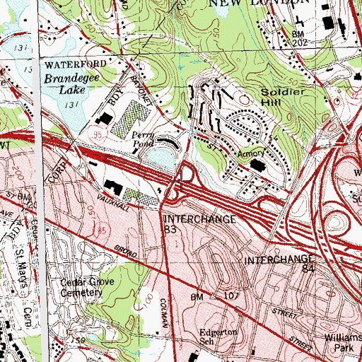 Topographic Map of Interchange 83, CT